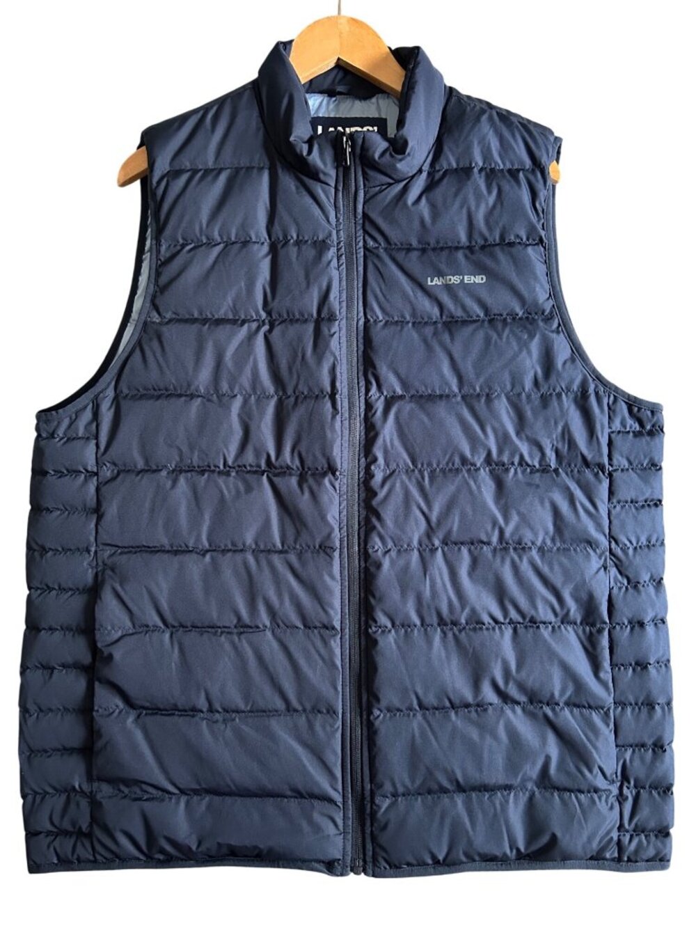 Lands End Mens Sz L Navy Down Puffer Vest 600 FP Sleeveless Outerwear
